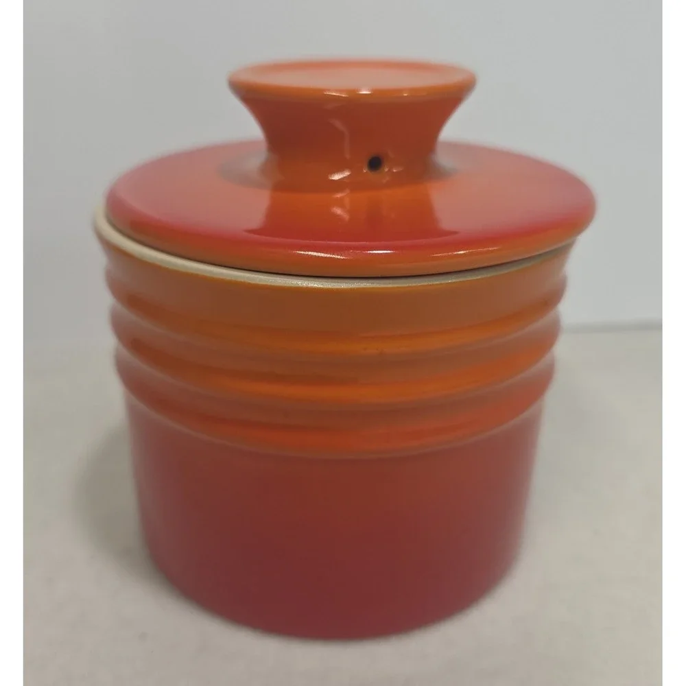 Le Creuset Butter Crock Volcanic Flame Orange Stoneware Very LIMITED USE or none